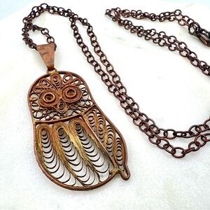 Antique copper filigree owl necklace Roost brand boho rustic artisan statement
